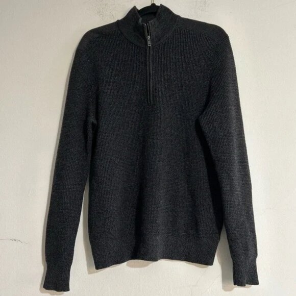Theory Knit Pullover 1/4 Zip Merino Wool Byrin Sweater in Grey Size Medium Fall - Picture 1 of 8